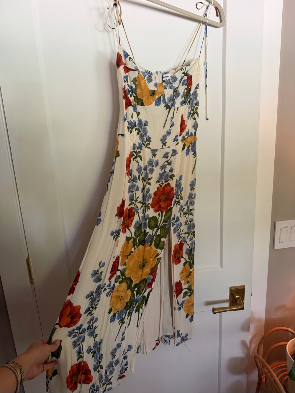 Reformation Floral Cream Maxi Dress with Yellow & Red Blooms